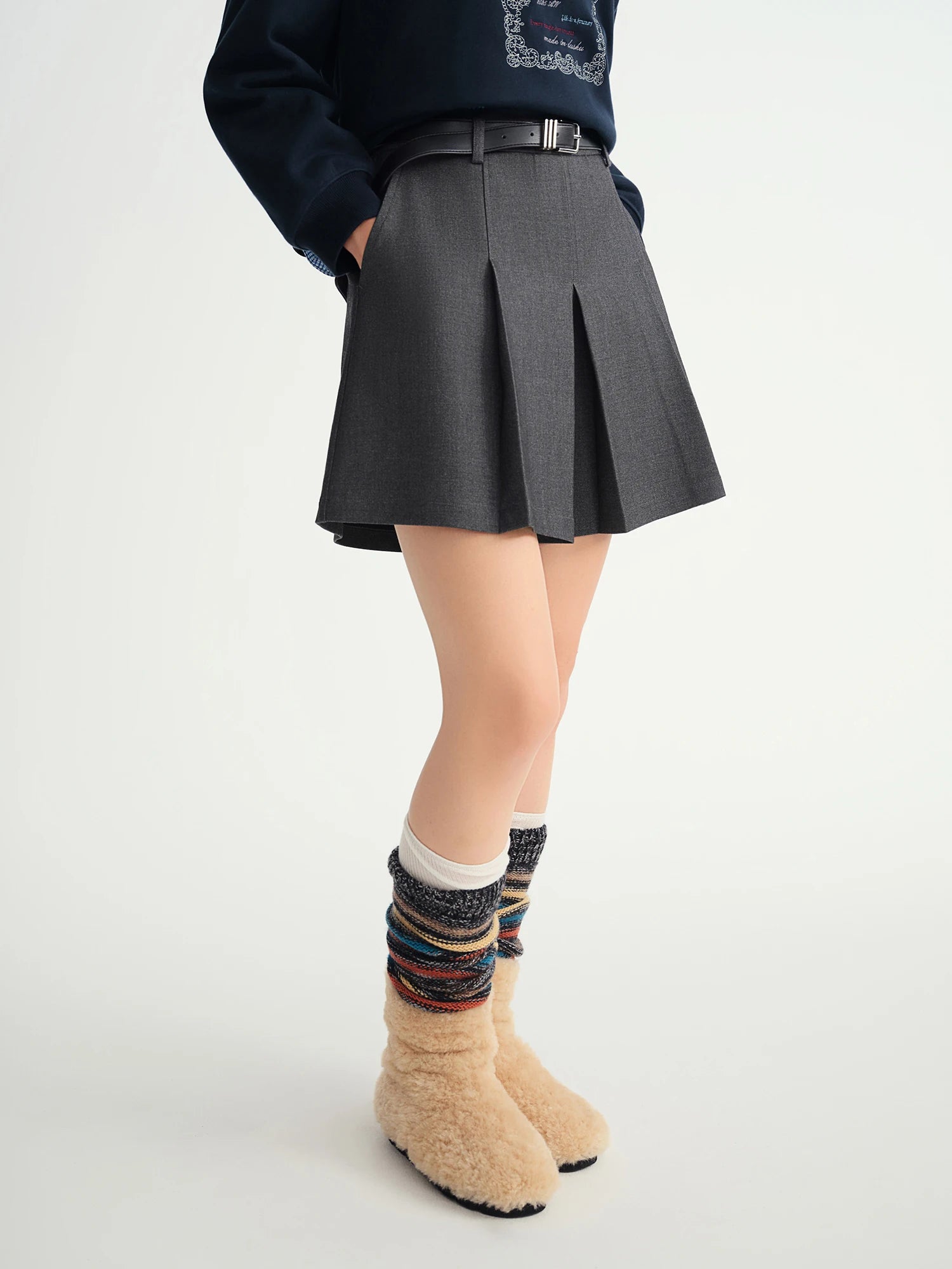 DUSHU Winter 2025 Women's A-Line Pleated Skort - Office Workwear Skirt with Elastic Waist Figure-Flattering for Casual Comfort