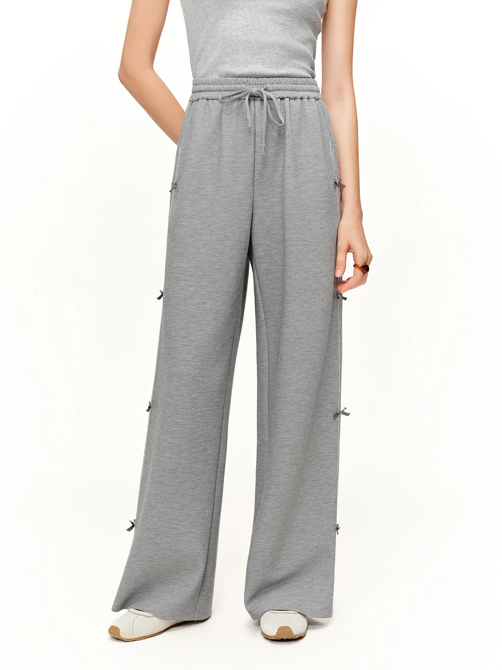 DUSHU 【Tie of Hearts】Sweet & Chic Bow-Decorated Wide Leg Pants New Spring 2026 Collection Women's High-Waisted Casual Pants