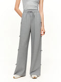 DUSHU 【Tie of Hearts】Sweet & Chic Bow-Decorated Wide Leg Pants New Spring 2026 Collection Women's High-Waisted Casual Pants