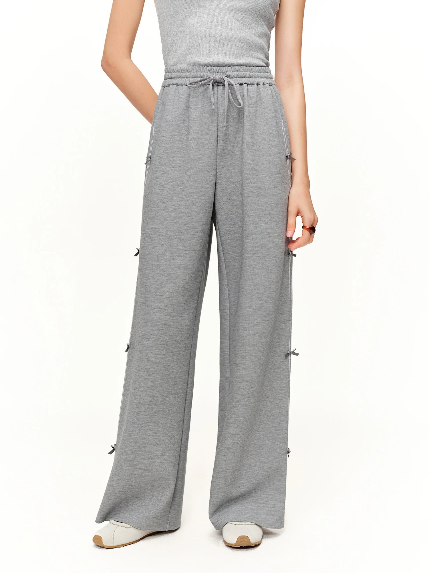 DUSHU 【Tie of Hearts】Sweet & Chic Bow-Decorated Wide Leg Pants New Spring 2026 Collection Women's High-Waisted Casual Pants