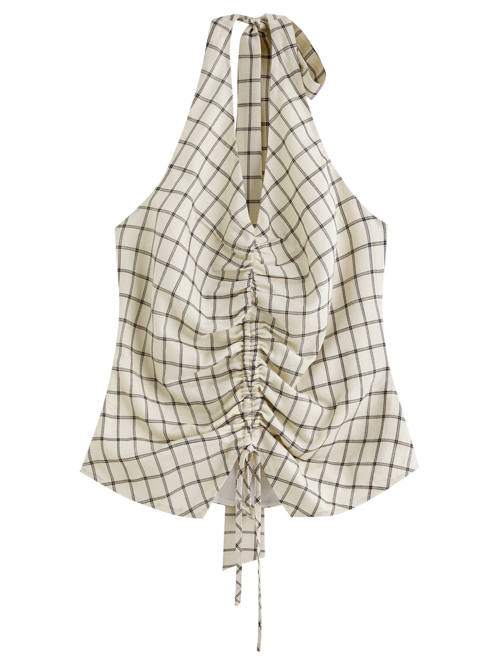 DUSHU Women's Sleeveless Plaid Pleated Blouse with Strapless Neckline 2025 Slimming Stylish Women's Top 25DS82578