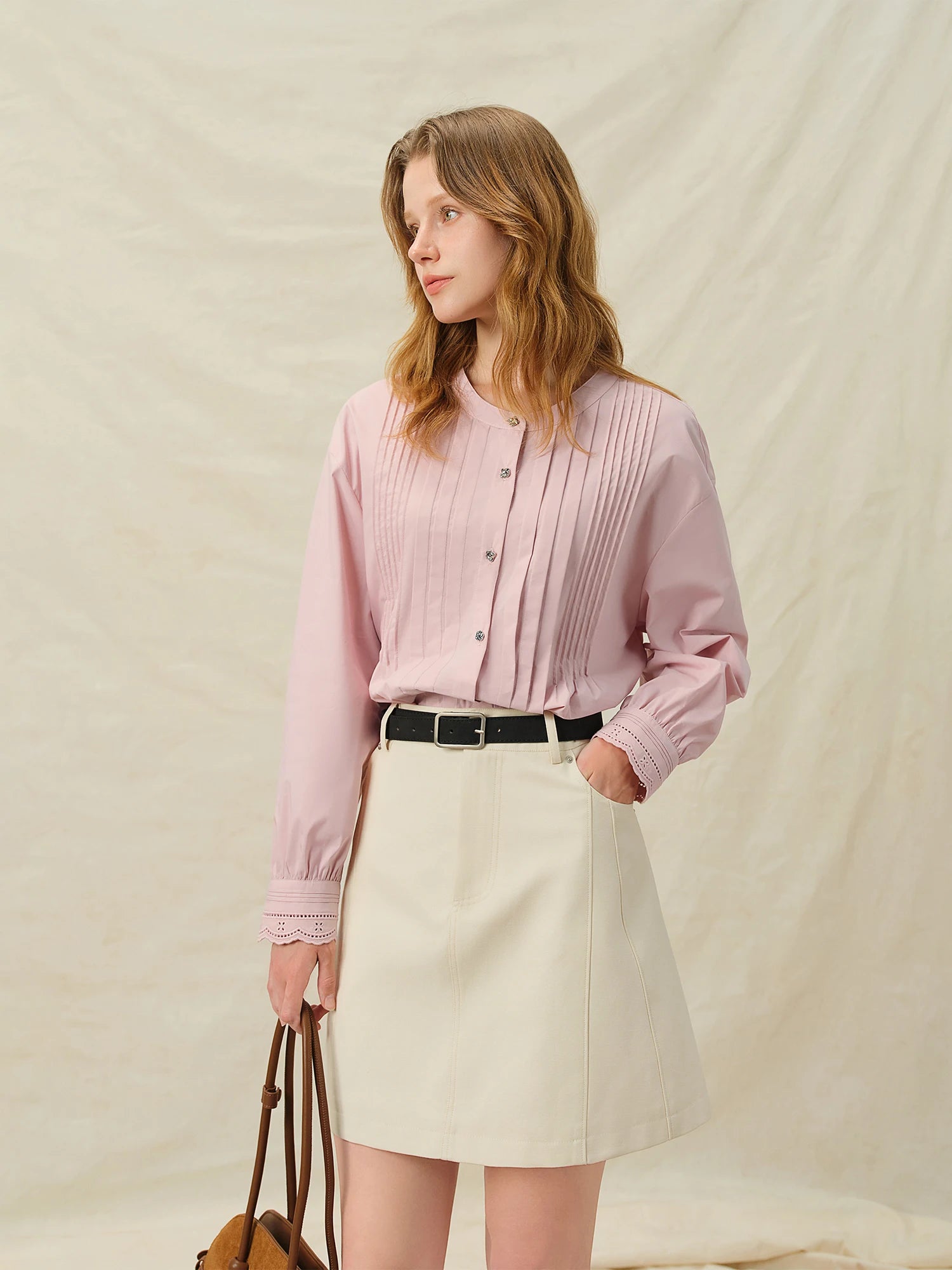 DUSHU Plus Size Women's Autumn 2025 New Design Embroidered Cuff Long Staple Cotton Shirt 25DS83148