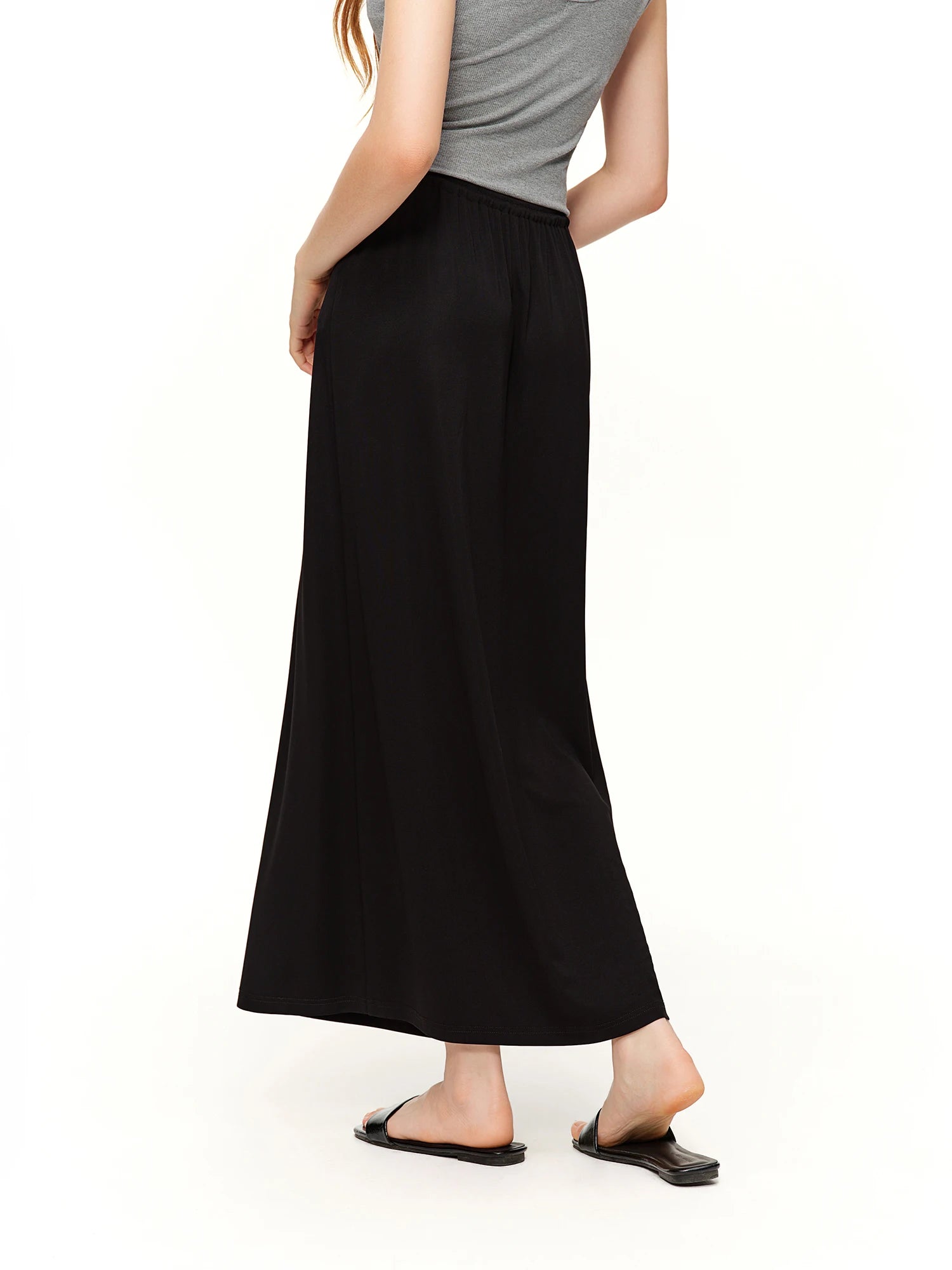 DUSHU Twilight Series Belted Flowing Straight-Cut Skirt 2026 Spring New Arrival Black Slimming Design Long Lenghth Loose Skirts