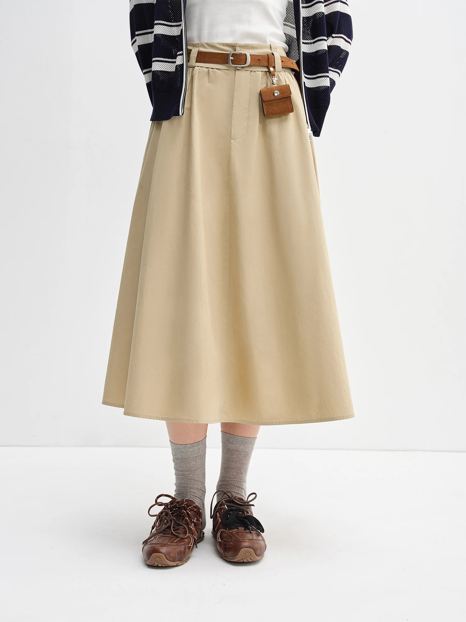 DUSHU Women's Wide Waist High Waist A-line Skirt 2025 Autumn New Arrival Casual Workwear Style Skirt for Women 25DS83134