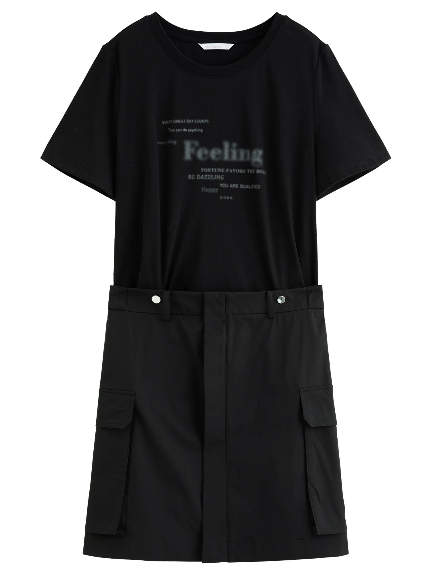 DUSHU Casual Splicing Fake Two-piece Dress Women 2025 Summer Slim Fit Dress 25DS82786