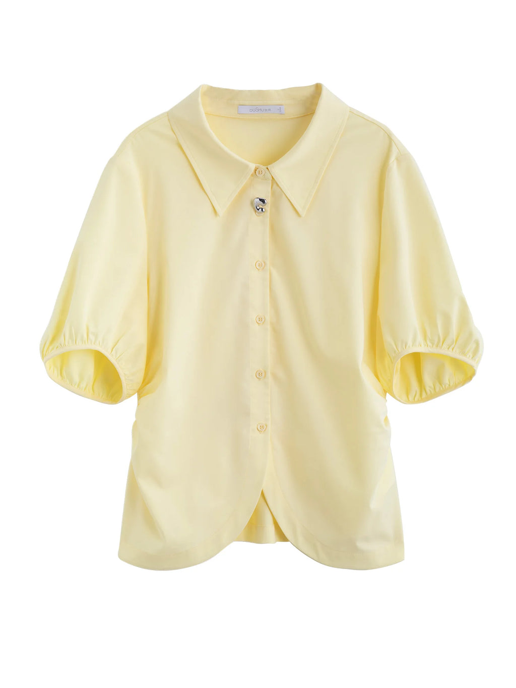 DUSHU Gentle Elegant Temperament Short-sleeved Shirt 2025 Summer New Style Straight Shoulder Slim All-match Casual Top 25DS82164