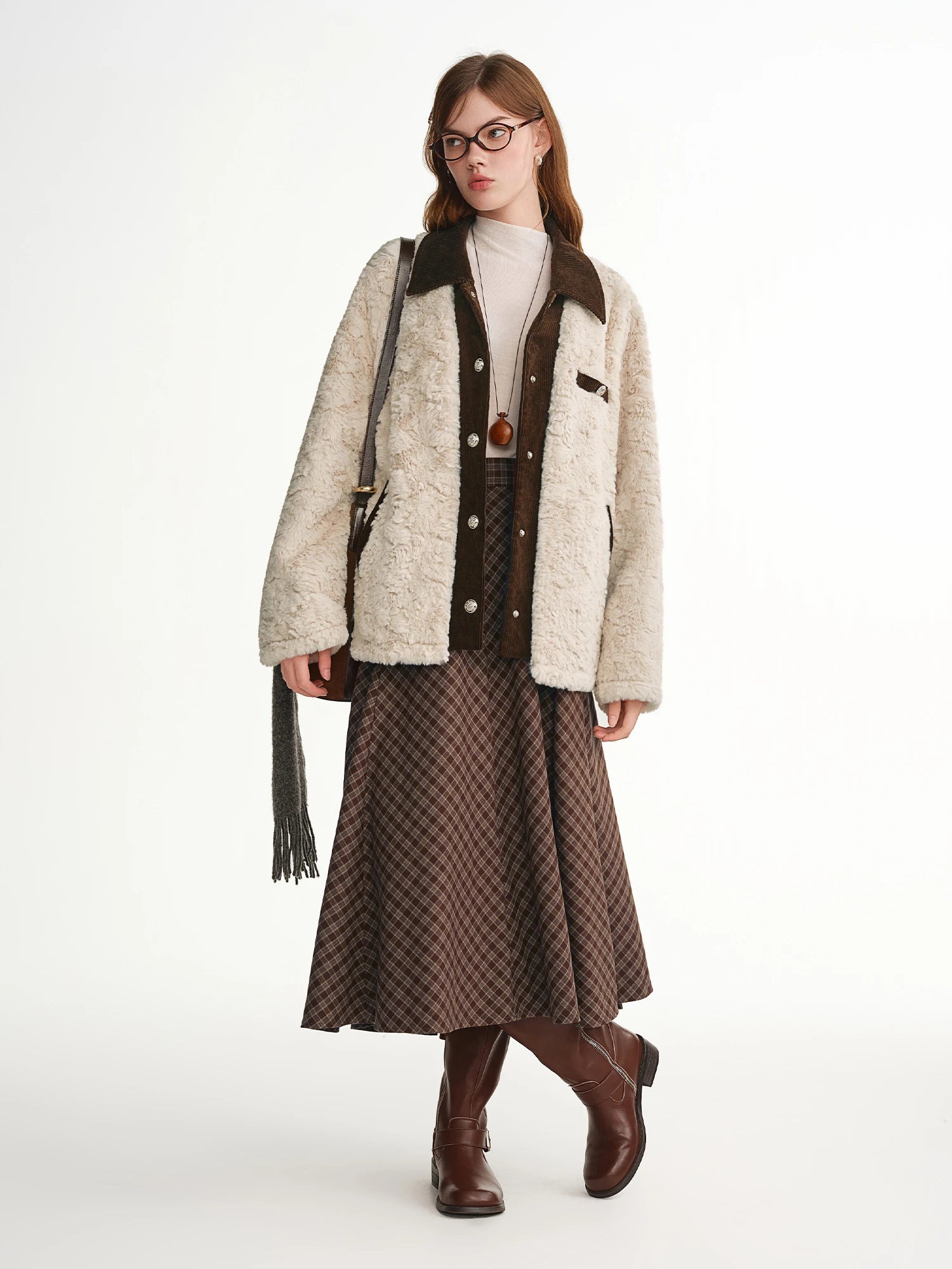 DUSHU 2025 Winter Plus Size Plaid A-Line Skirt Caramel Waffle Pattern High Waist Midi Casual Elegant Retro Skirt Casual Looks