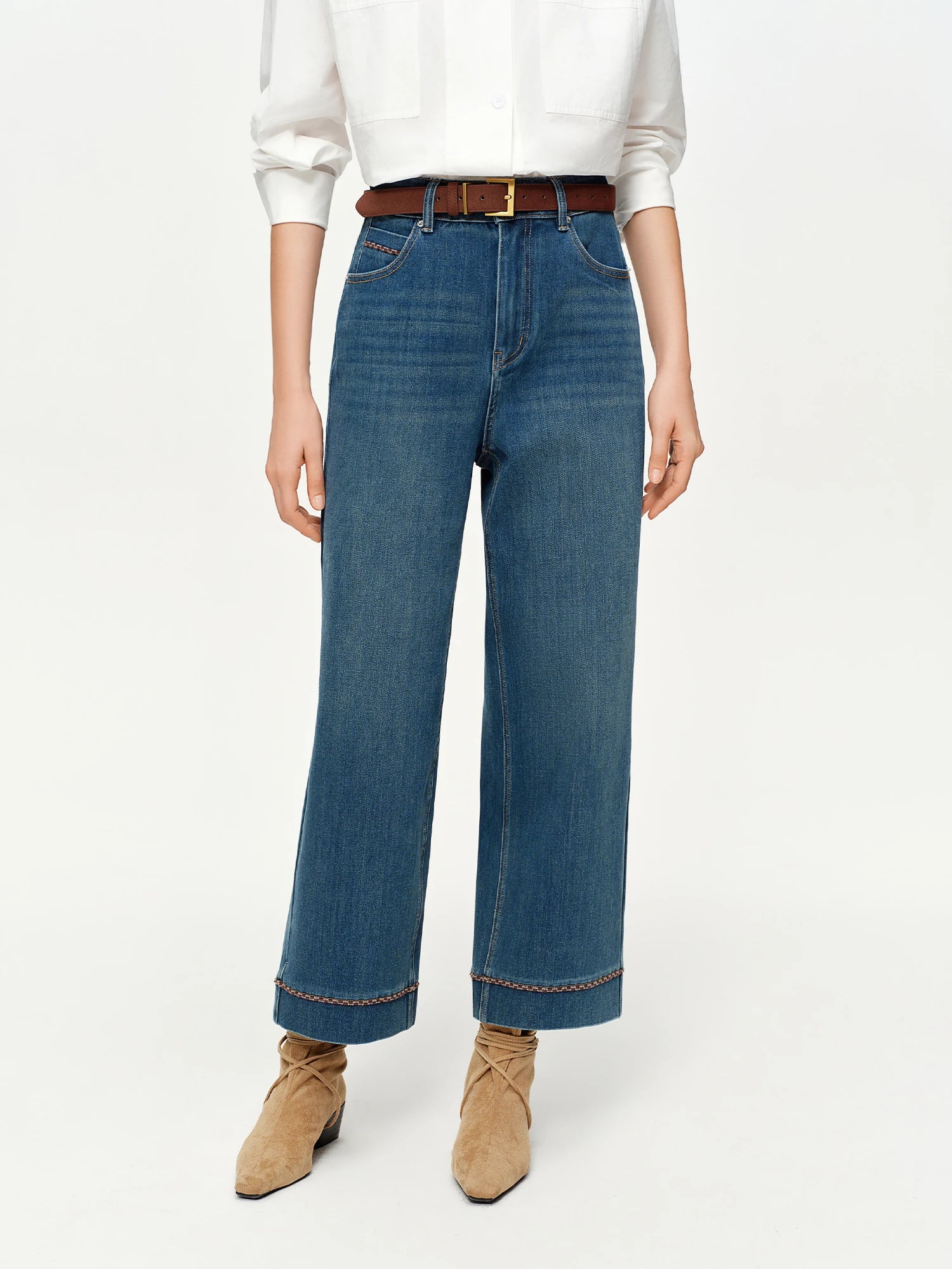 DUSHU Double-length Jeans Women High-waisted Slim-fit Classic Baguette Pants High Waist Elegant Office Lady Spring Trendy