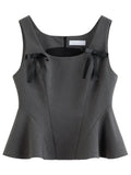 DUSHU 2026 Spring Women's Bow Accent Slim Fit Camisole with Stretch Fabric - Versatile Sleeveless Top for Casual and Daily Wear