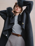 DUSHU Plus Size Women's Detachable Collar Double Faced Wool Coat 2025 Winter Swan Style Tweed Overcoat Elegant Casual Outerwear