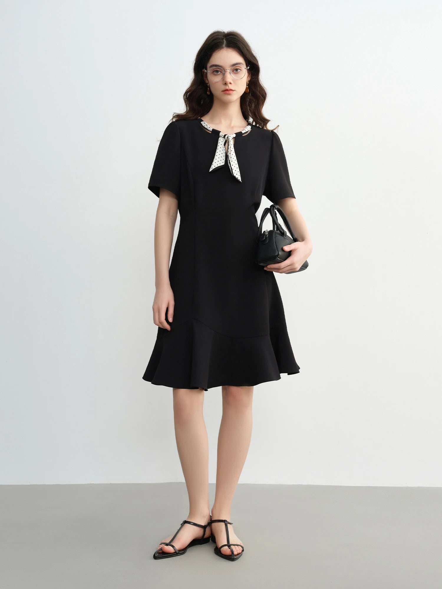 DUSHU Plus Size Women's Clothing 2025 Summer New Polka Dot Ribbon Dress Slightly Fat Waist Hepburn Style Temperament 25DS82334