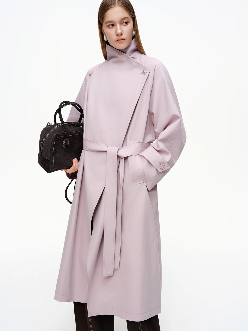 DUSHU Women's British Style Trench Coat 2026 Spring Lapel Slim Fit Mid-Length Outerwear Draped Temperament Solid Simple Ins BF