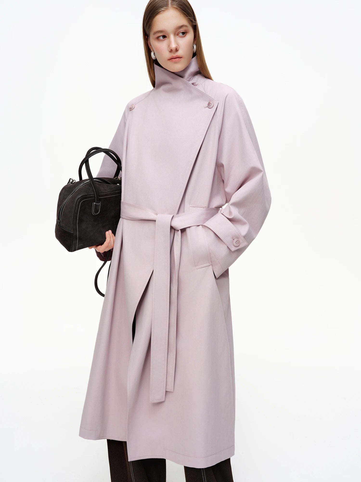 DUSHU Women's British Style Trench Coat 2026 Spring Lapel Slim Fit Mid-Length Outerwear Draped Temperament Solid Simple Ins BF