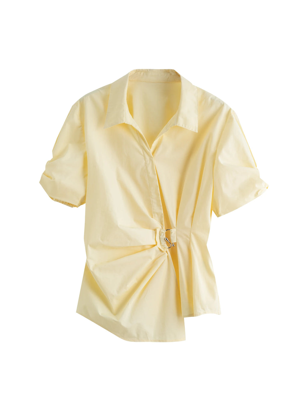 DUSHU 2025 Summer Women's Curve-Sculpting Wrap-Styled Blouse - Adjustable Metallic Ring & Breathable Linen for Office Chic