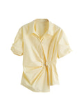 DUSHU 2025 Summer Women's Curve-Sculpting Wrap-Styled Blouse - Adjustable Metallic Ring & Breathable Linen for Office Chic