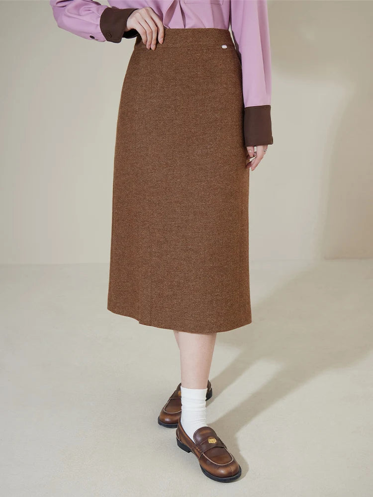 DUSHU 100% Wool Oblique Placket Straight Tube Skirt Versatile Winter Style High Waisted Short Skirt High Waist Solid Skirts