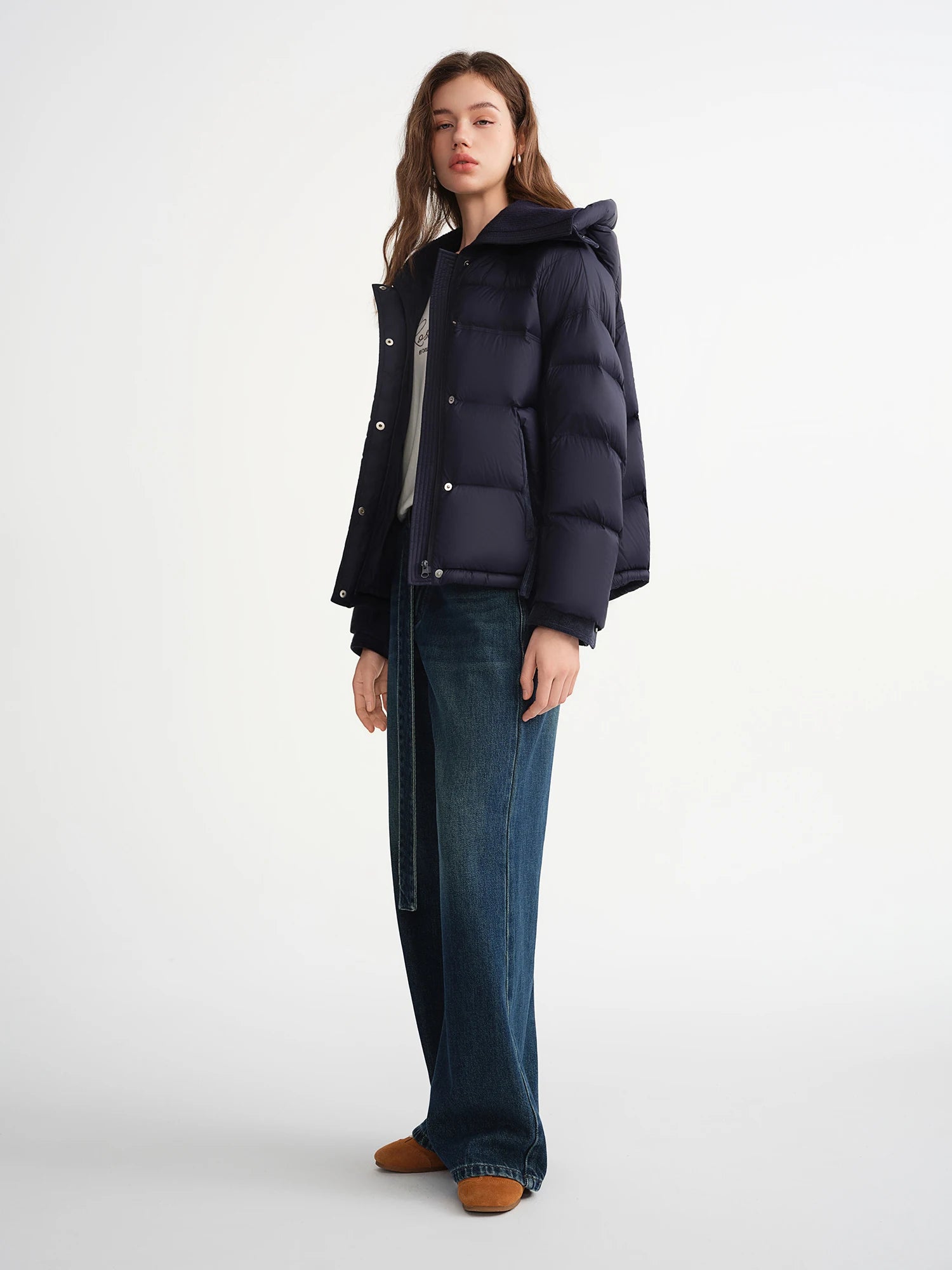 DUSHU 2025 Winter Women's Hooded Puffer Down Coat - Relaxed Fit Plus Size Thermal Insulated Short Jacket for Casual Warmth