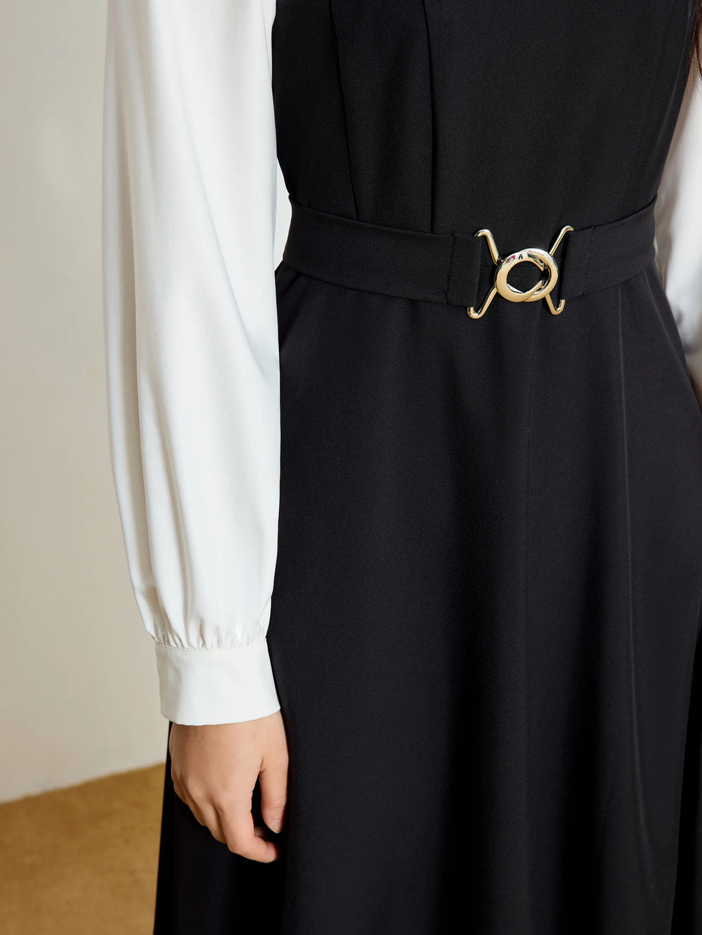DUSHU【2 Veision】Female Long Sleeve Dress Patchwork Design Spring New Black Commuter Long X-LINE Dress 25DS81304+25DS81298