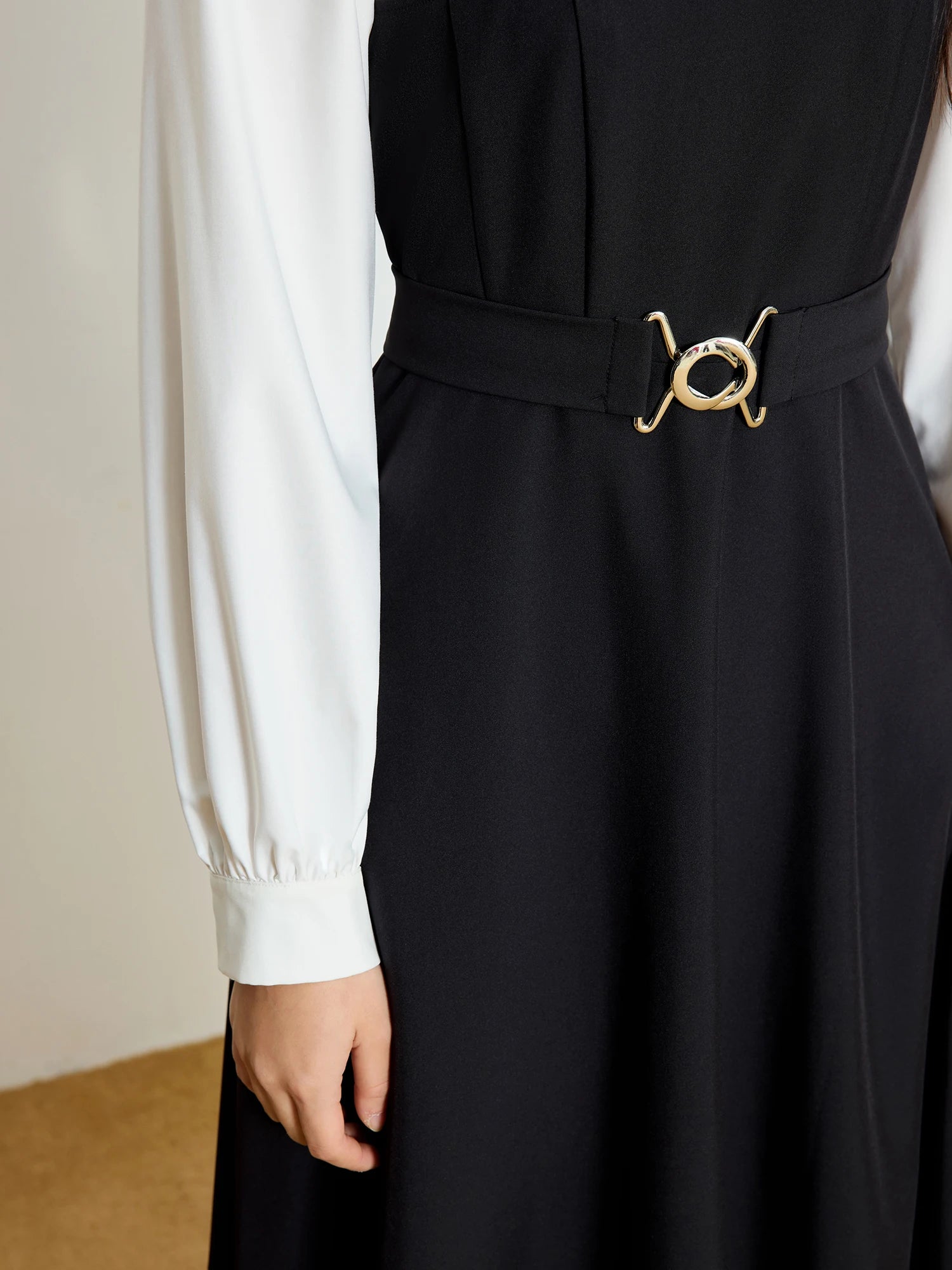 DUSHU【2 Veision】Female Long Sleeve Dress Patchwork Design Spring New Black Commuter Long X-LINE Dress 25DS81304+25DS81298