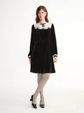 DUSHU Elegant Plus-Size Women's Black Swan Velvet Evening Dress with Lace Trim neckline Winter 2025 New Arrival Slimming Dress