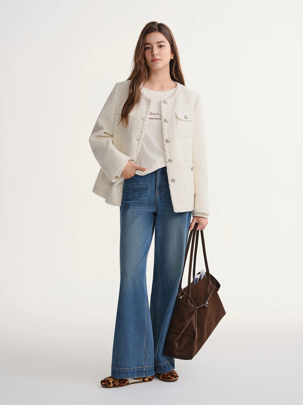DUSHU Autumn Winter 2025 Women's Embellished Tweed Jacket - Heavy Craft Lace Trim & Braided Detail Casual Elegance Outerwear