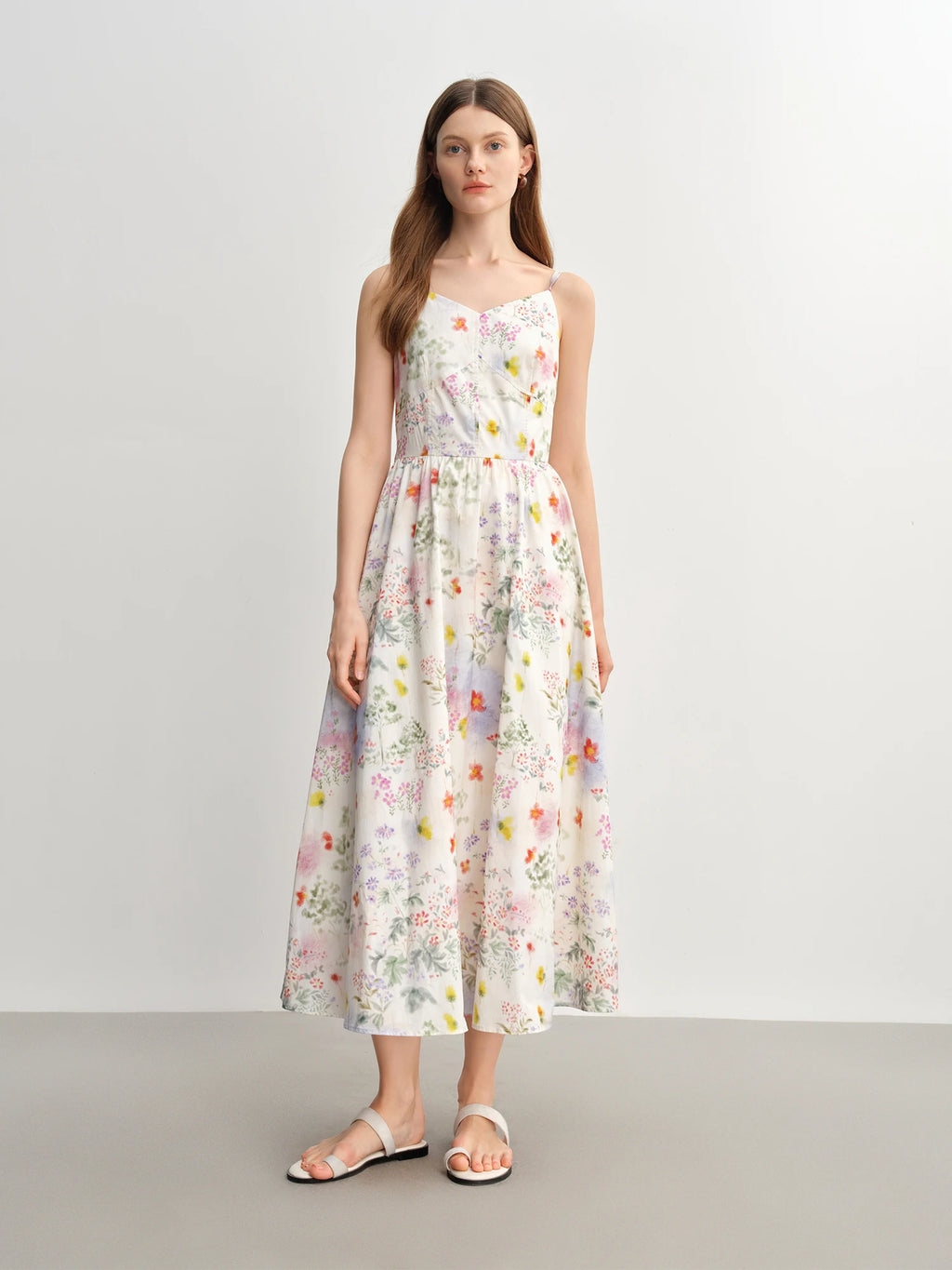 DUSHU 2025 Summer Women's Floral Strappy Dress - Resort Style Slimming Silhouette Lightweight Flowy Midi for Beach Vacations