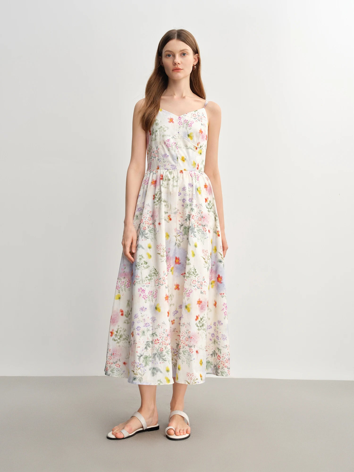 DUSHU 2025 Summer Women's Floral Strappy Dress - Resort Style Slimming Silhouette Lightweight Flowy Midi for Beach Vacations