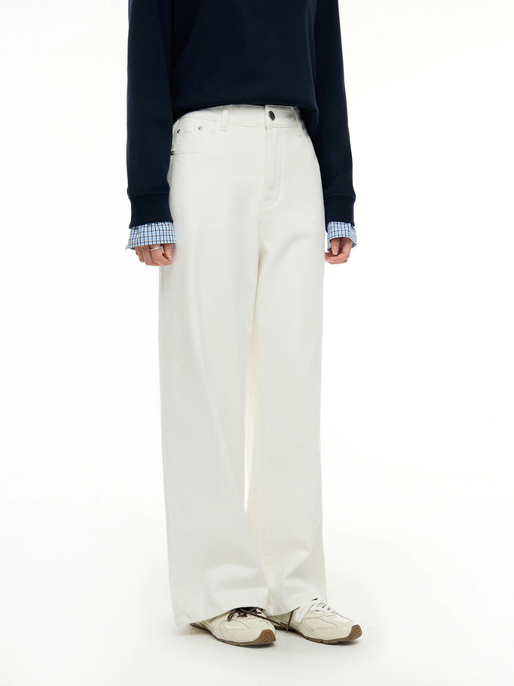 DUSHU White Versatile Casual Loose Jeans 2024 Autumn New Design High Waist Office Wear Casual Pants For Women 24DS83149