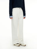 DUSHU White Versatile Casual Loose Jeans 2024 Autumn New Design High Waist Office Wear Casual Pants For Women 24DS83149