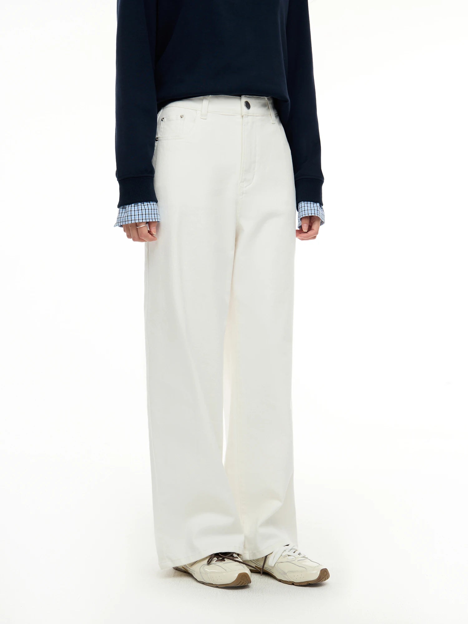 DUSHU White Versatile Casual Loose Jeans 2024 Autumn New Design High Waist Office Wear Casual Pants For Women 24DS83149