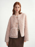 DUSHU 2025 Winter Women's Soft Faux Shearling Short Jacket Eco-Friendly Cropped Coat Vegan Leather Trench Vintage Outerwear