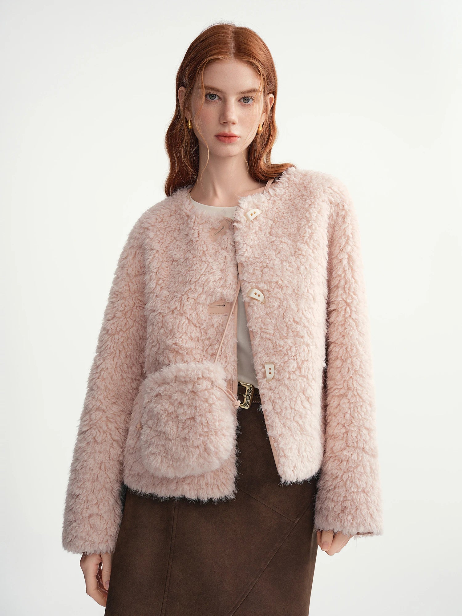 DUSHU 2025 Winter Women's Soft Faux Shearling Short Jacket Eco-Friendly Cropped Coat Vegan Leather Trench Vintage Outerwear