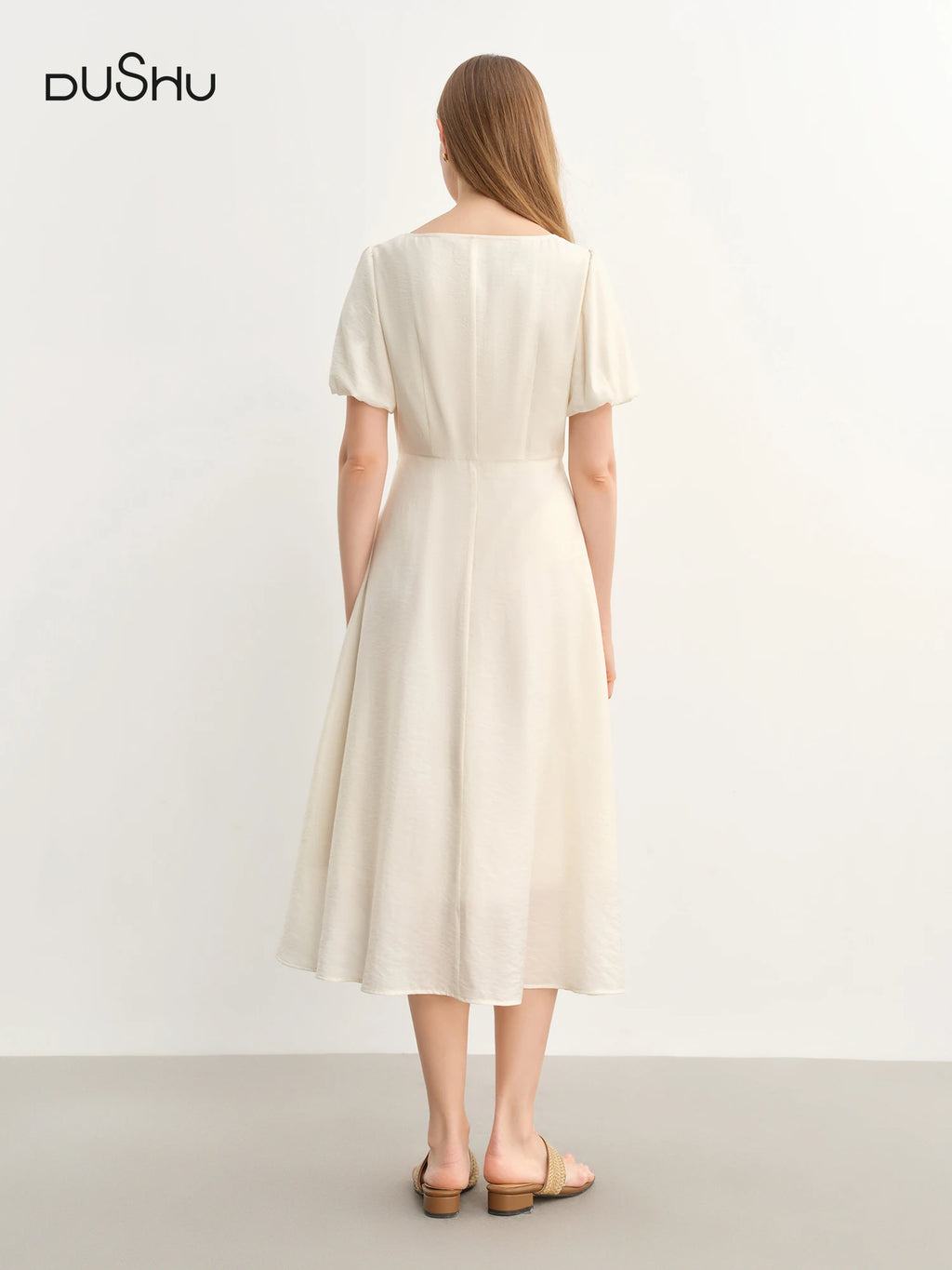 DUSHU Plus Size Women French Style Square Neck Shell Lace Dress 2025 Summer Elegant Temperament Medium Long Dress 25DS82722