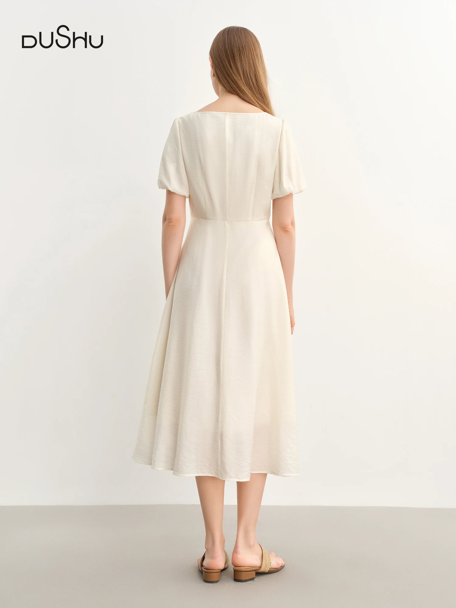 DUSHU Plus Size Women French Style Square Neck Shell Lace Dress 2025 Summer Elegant Temperament Medium Long Dress 25DS82722