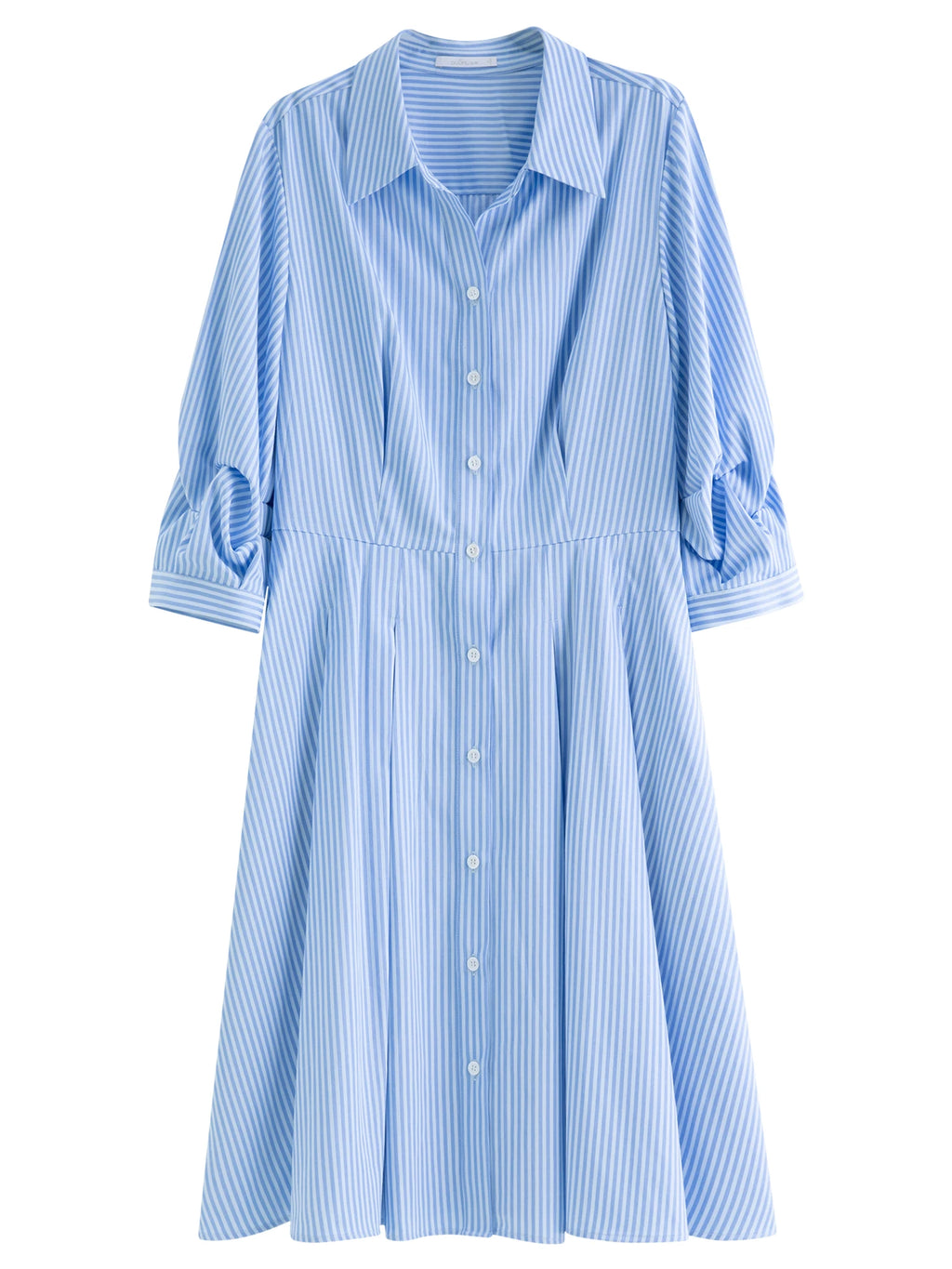 DUSHU Blue and White Striped Design Pleated Three-quarter Sleeve Waist Shirt Dress 2025 Autumn New Products 25DS83170
