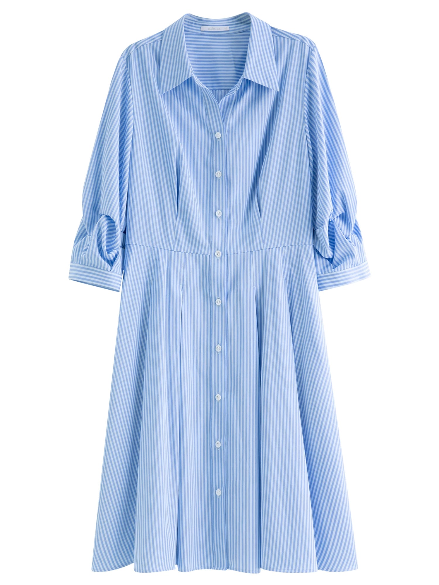 DUSHU Blue and White Striped Design Pleated Three-quarter Sleeve Waist Shirt Dress 2025 Autumn New Products 25DS83170