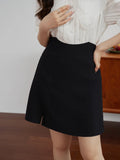 DUSHU Simple High Waist Slit Skirt Temperament Black Twill Office Lady Summer A-LINE Skirts Back Elastic Waist Female Skirts