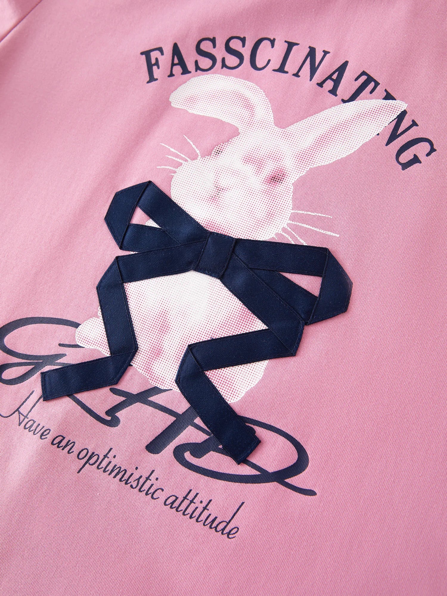 DUSHU Plus-size Women 2035 Summer New Style Tees Pixel Rabbit Print Short-sleeve T-shirt with Handmade Bow Ribbon Tees 25DS82361