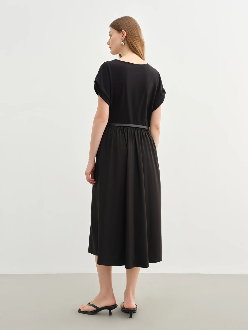 DUSHU Plus-size Women Elegant Double-layer V-neck Waist-defining Dress 2025 Summer New Arrival Fashionable Office Wear 25DS82642