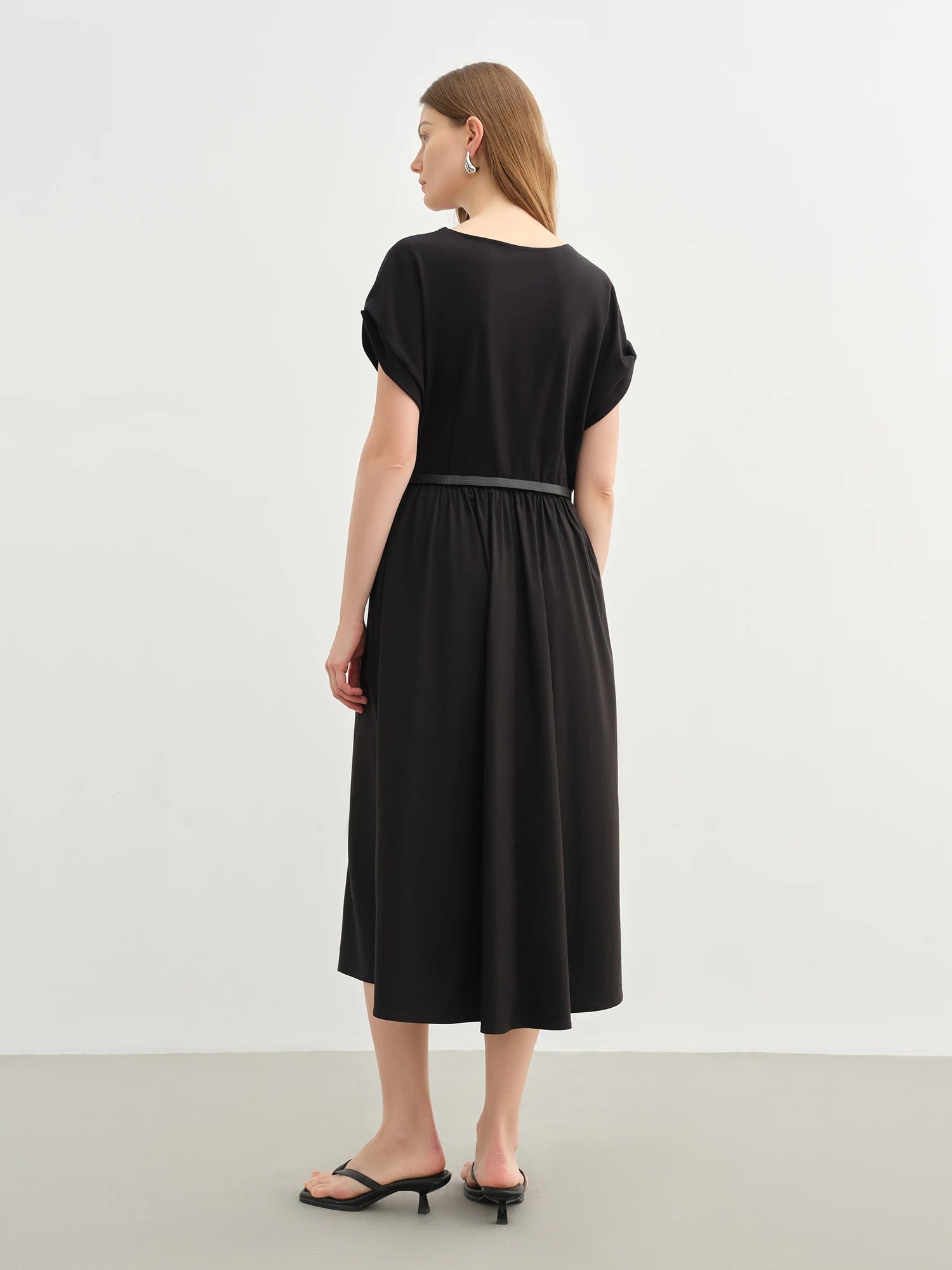 DUSHU Plus-size Women Elegant Double-layer V-neck Waist-defining Dress 2025 Summer New Arrival Fashionable Office Wear 25DS82642