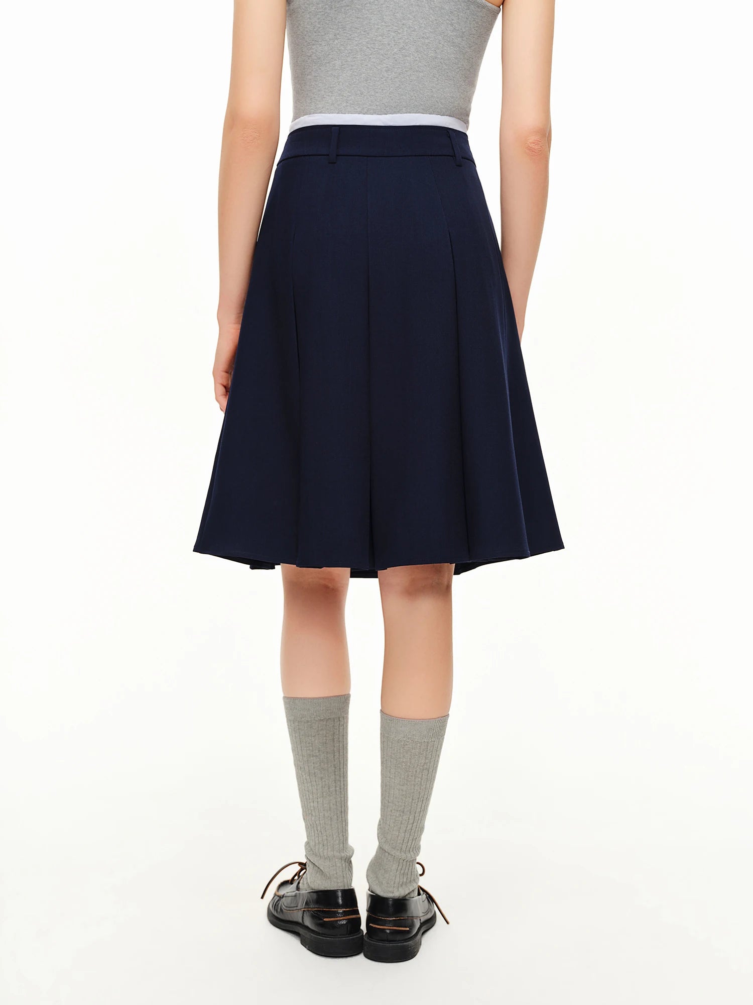 DUSHU Color-blocked Drawstring Midi Skirt New Summer Korean Style High-waisted Slimming A-line Pleated Skirt College All-match