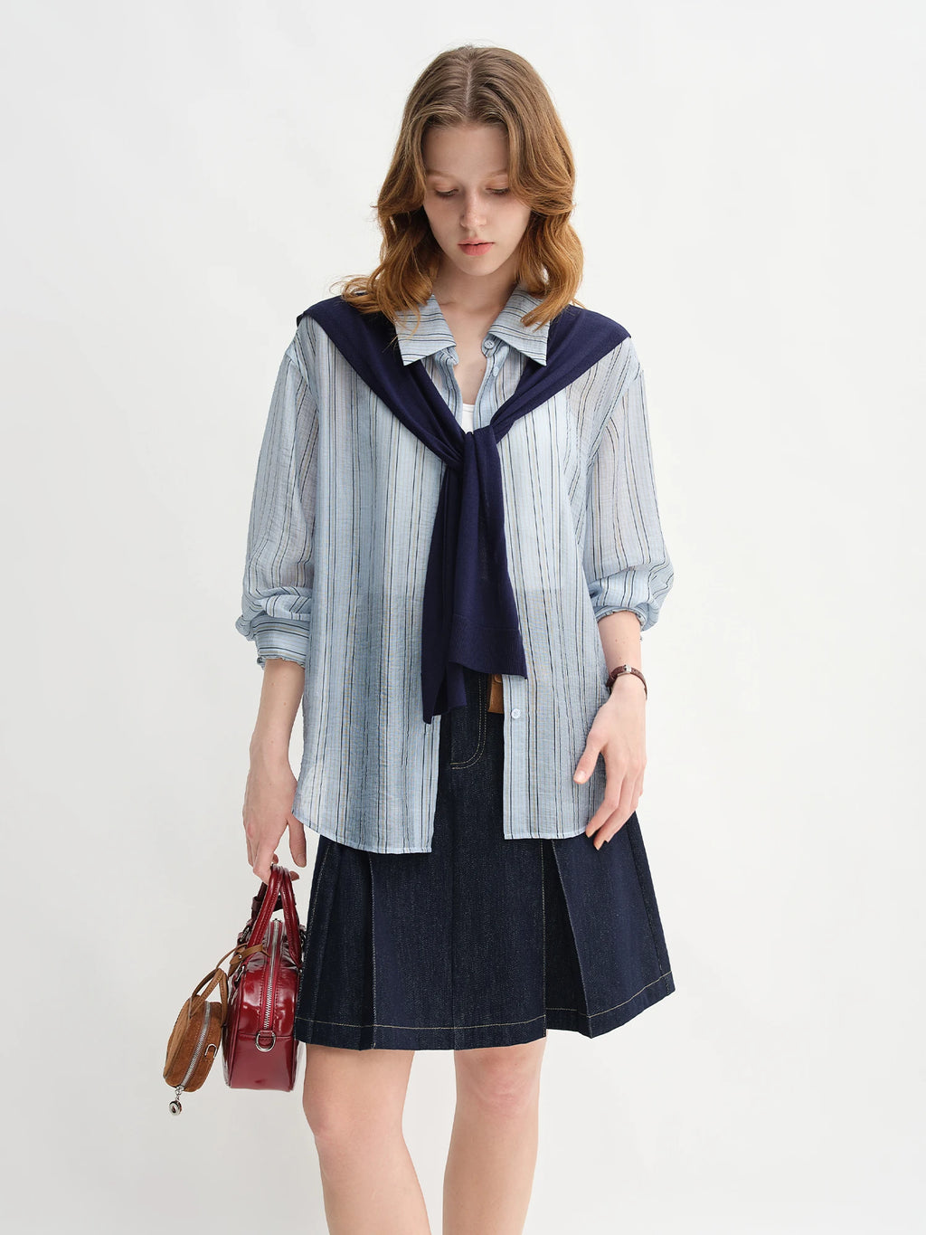 DUSHU Plus-Size Women's Knit Shawl Lightweight Blouse 2025 Autumn New Arrival Casual Long-Sleeve Shirt 25DS83241