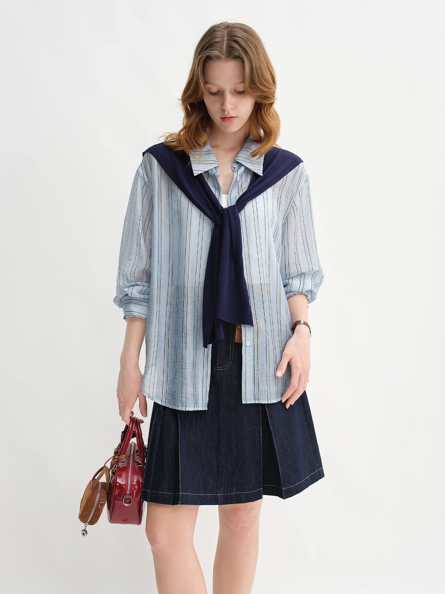 DUSHU Plus-Size Women's Knit Shawl Lightweight Blouse 2025 Autumn New Arrival Casual Long-Sleeve Shirt 25DS83241