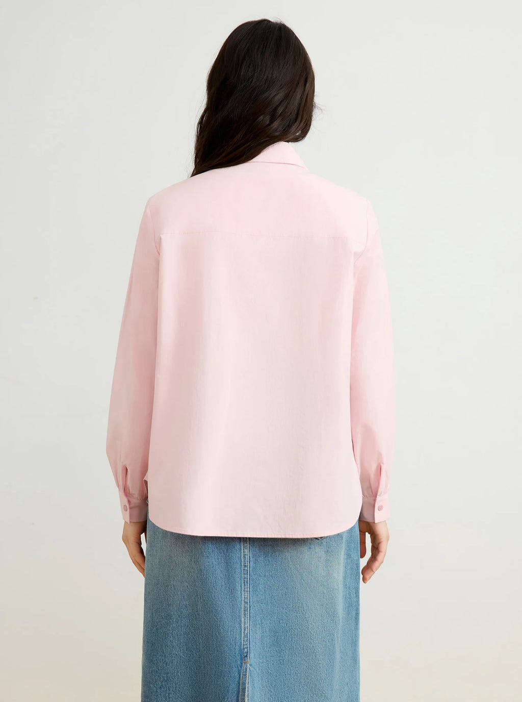 DUSHU 100% Cotton Women Pink Blouse Tops Fake Two Design Polo Neck Long Sleeve Top 2025 Spring Casual Shirt 25DS81122