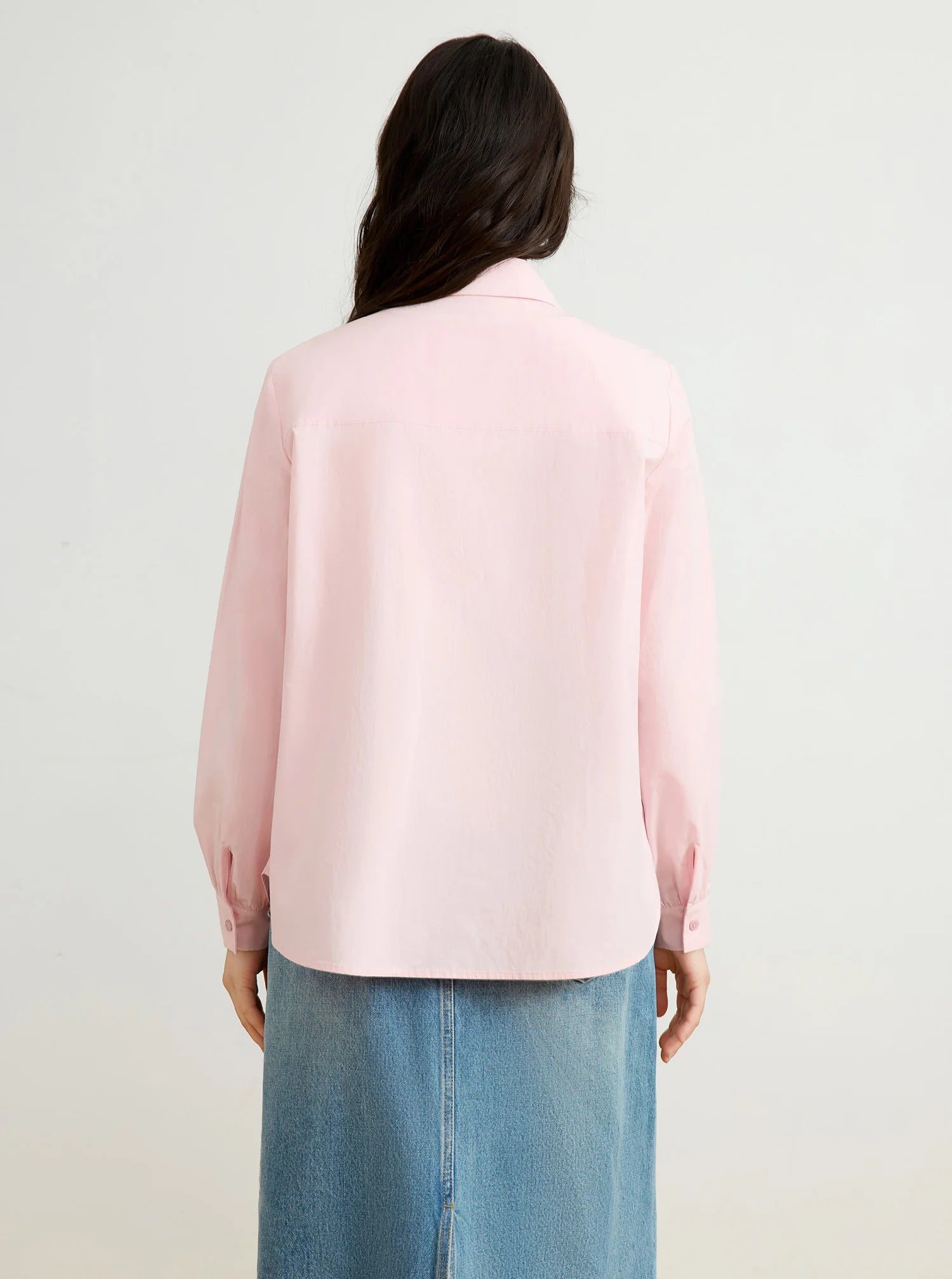 DUSHU 100% Cotton Women Pink Blouse Tops Fake Two Design Polo Neck Long Sleeve Top 2025 Spring Casual Shirt 25DS81122