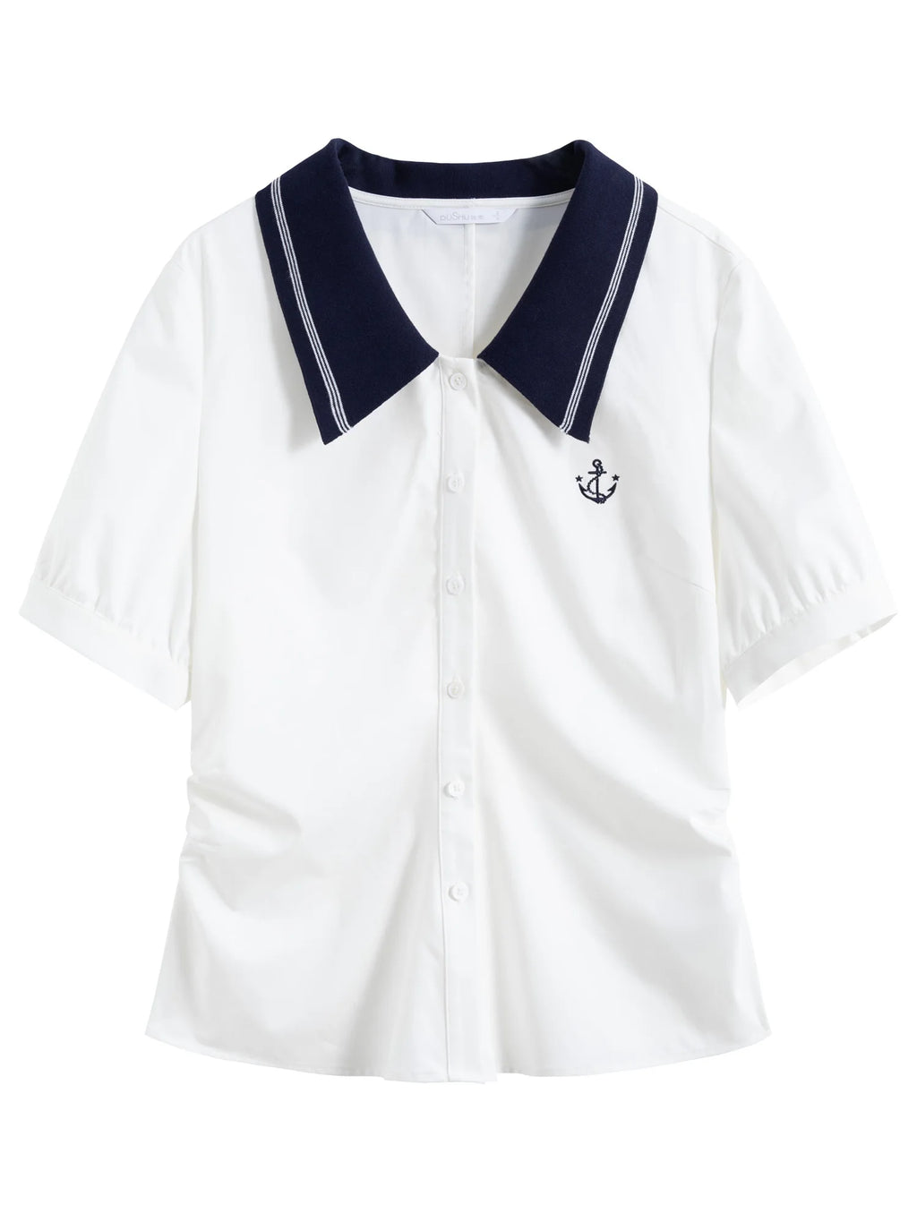 DUSHU Plus Size Versatile Navy Blue College Style Polo Shirt 2025 Summer New Design Casual Fashion Top For Women 25DS82038