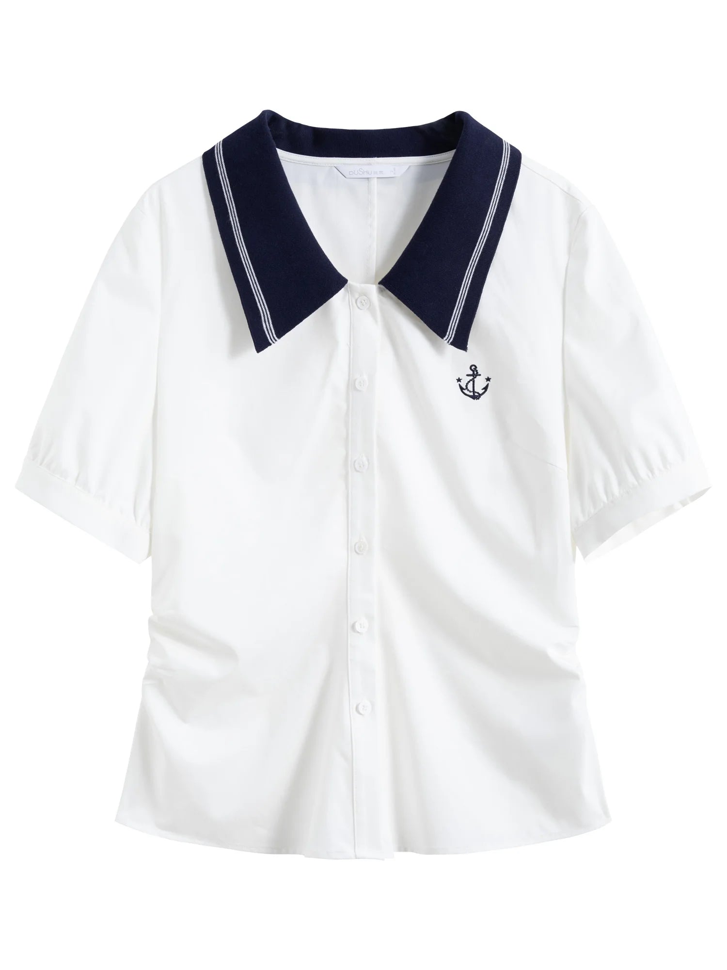 DUSHU Plus Size Versatile Navy Blue College Style Polo Shirt 2025 Summer New Design Casual Fashion Top For Women 25DS82038