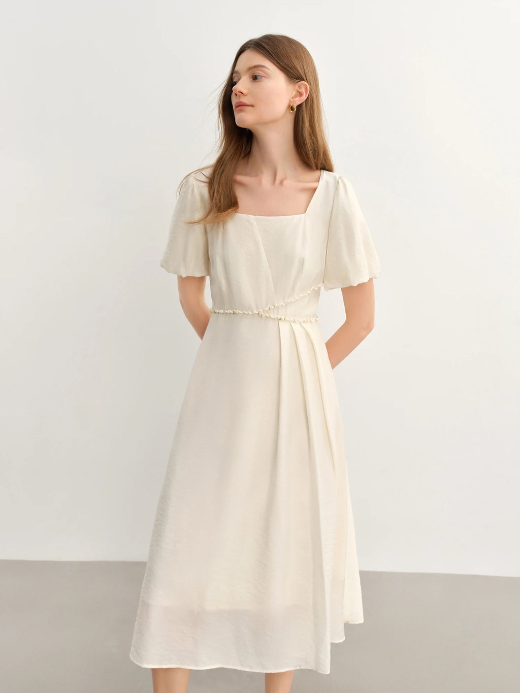 DUSHU Plus Size Women French Style Square Neck Shell Lace Dress 2025 Summer Elegant Temperament Medium Long Dress 25DS82722