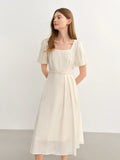 DUSHU Plus Size Women French Style Square Neck Shell Lace Dress 2025 Summer Elegant Temperament Medium Long Dress 25DS82722