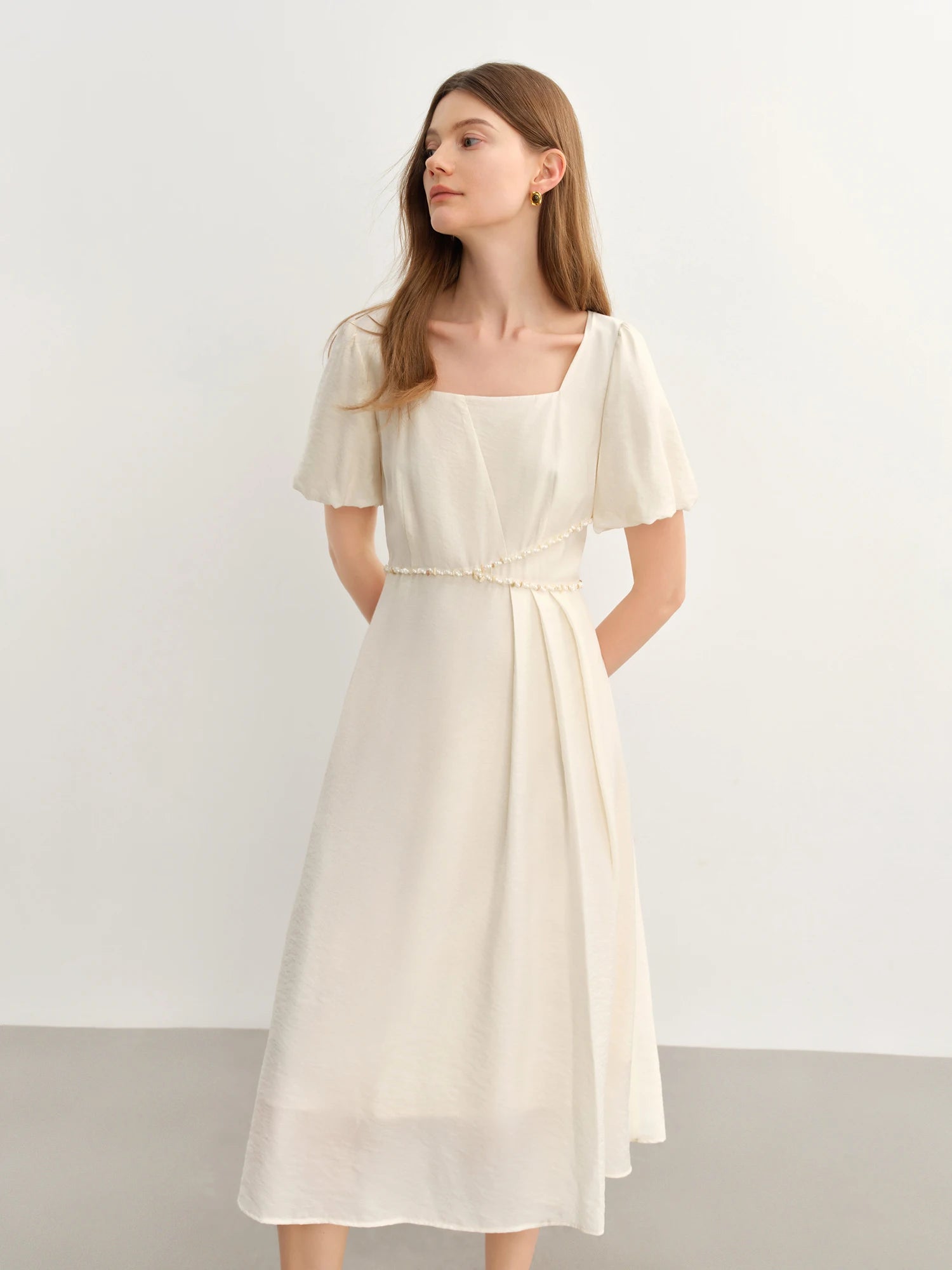 DUSHU Plus Size Women French Style Square Neck Shell Lace Dress 2025 Summer Elegant Temperament Medium Long Dress 25DS82722